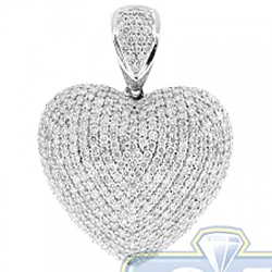 14K White Gold 4.32 ct Iced Out Diamond Womens Heart Pendant