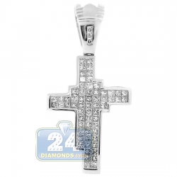 14K White Gold 2.50 ct Princess Diamond Mens Cross Pendant
