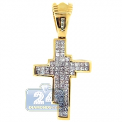 14K Yellow Gold 2.50 ct Princess Diamond Mens Cross Pendant
