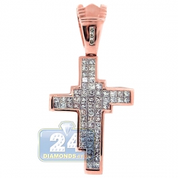 14K Rose Gold 2.50 ct Princess Diamond Mens Cross Pendant