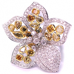 14K White Gold 5.15 ct Multicolored Diamond Womens Flower Ring