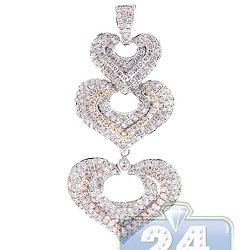 14K White Gold 3.25 ct Diamond Three Hearts Womens Pendant