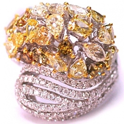 14K White Gold 5.68 ct Fancy Multicolored Diamond Dome Ring