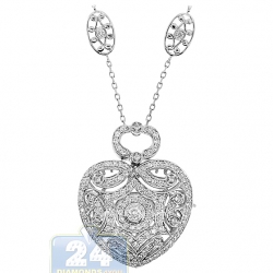 18K White Gold 1.65 ct Diamond Locket Heart Pendant Necklace