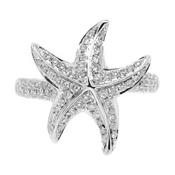 14K White Gold 0.77 ct Diamond Womens Sea Star Ring