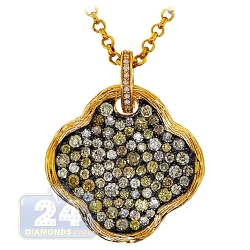 14K Yellow Gold 2.96 ct Fancy Diamond Flower Pendant Necklace