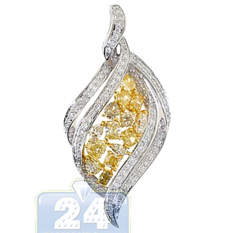Womens Fancy Yellow Diamond Leaf Pendant 14K White Gold 2.60ct
