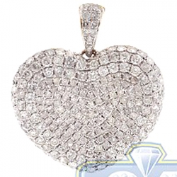 Womens Diamond Pave Сoncave Heart Pendant 14K Yellow Gold 3.1ct