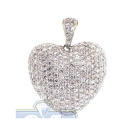 Womens Diamond Puff Heart Love Pendant 14K Yellow Gold 3.01ct