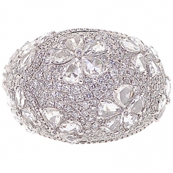 18K White Gold 7.40 ct Rose Cut Diamond Flower Dome Ring