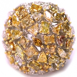 14K White Gold 8.83 ct Fancy Multicolored Diamond Dome Ring