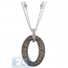 Womens Cognac Diamond Oval Pendant Necklace 14K White Gold