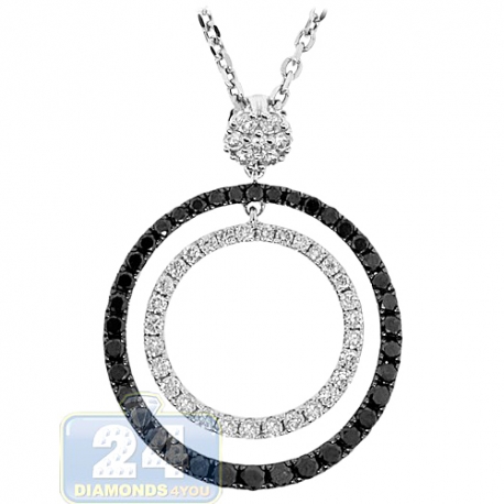Womens Diamond Double Circle Pendant Necklace 14K White Gold