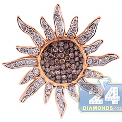 Mens Womens Cognac Diamond Sun Pendant 14K Rose Gold 1.51ct