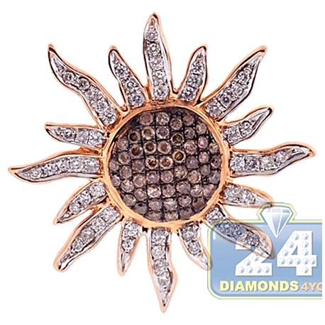 Mens Womens Cognac Diamond Sun Pendant 14K Rose Gold 1.51ct