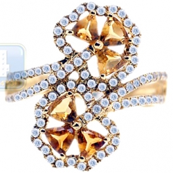14K Yellow Gold 1.19 ct Diamond Citrine Bypass Flower Ring