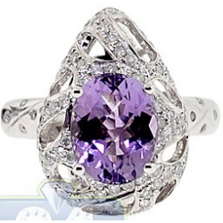 14K White Gold 3.68 ct Purple Amethyst Diamond Cocktail Ring