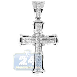 14K White Gold 1.22 ct Diamond Pave Cross Mens Pendant