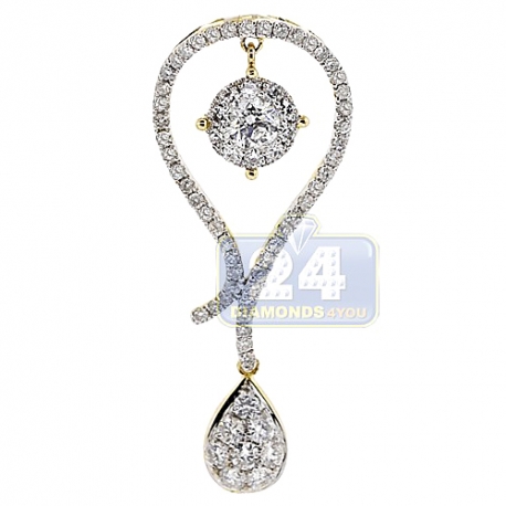 Womens Diamond Teardrop Dangle Pendant 14K Yellow Gold 1.73ct
