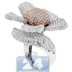 14K Two Tone Gold 7.58 ct Diamond Flower Cocktail Ring
