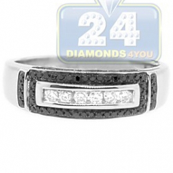 14K White Gold 0.42 ct Black Diamond Mens Band Ring