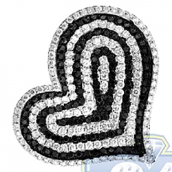 Womens Zebra Diamond Layered Heart Pendant 14K White Gold 2.60ct