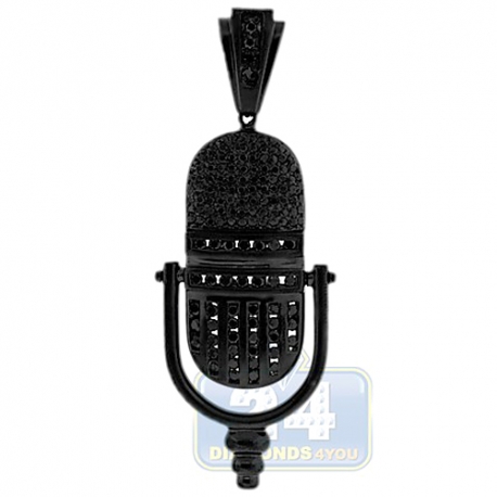 Mens Diamond Ribbon Microphone Pendant 14K Black Gold 1.55ct