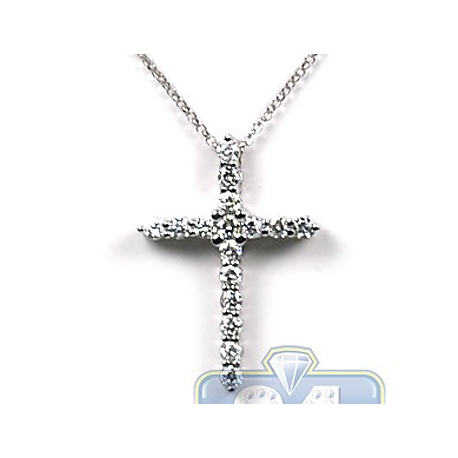 Mens Womens Diamond Latin Cross Pendant 14K White Gold 1.20ct