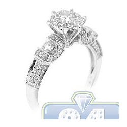 14K White Gold 1.02 ct Diamond Cluster Vintage Engagement Ring