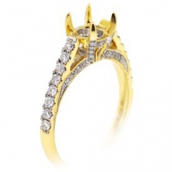 14K Yellow Gold Diamond Vintage Semi Mount Engagement Ring