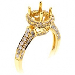14K Yellow Gold Diamond Halo Vintage Semi Mount Engagement Ring