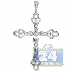 14K White Gold 1.20 ct Diamond Vintage Style Cross Pendant