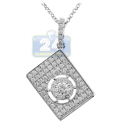 Womens Diamond Rectangle Drop Pendant 14K White Gold 1.07ct