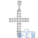 14K White Gold 1.66 ct Two Row Diamond Cross Mens Pendant