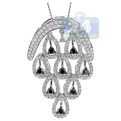 Womens Diamond Chandelier Drop Pendant 14K White Gold 1.32ct