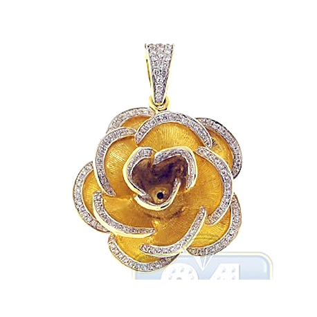 Womens Diamond Rose Flower Pendant 14K Yellow Gold 0.62ct