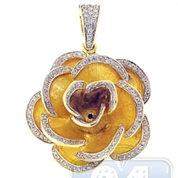 14K Yellow Gold 0.62 ct Diamond Rose Flower Womens Pendant