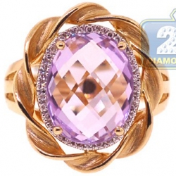 14K Yellow Gold 4.73 ct Amethyst Diamond Halo Cocktail Rope Ring