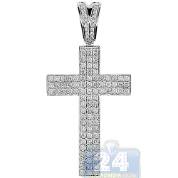 14K White Gold 0.93 ct Diamond Latin Cross Mens Pendant