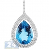 Womens Topaz Diamond Teardrop Pendant 14K White Gold 14.62ct