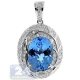 14K White Gold 5.62 ct Blue Topaz Diamond Womens Oval Pendant
