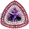 14K White Gold 3.53 ct Amethyst Ruby Diamond Triple Halo Cocktail Ring