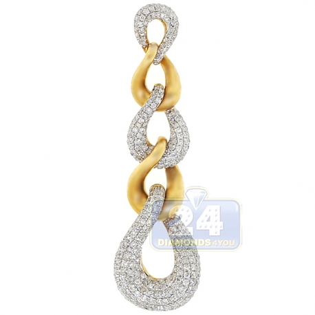 Womens Diamond Curb Link Dangling Pendant 14K Yellow Gold 2.04ct