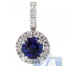 18K White Gold 1.52 ct Diamond Blue Sapphire Womens Pendant