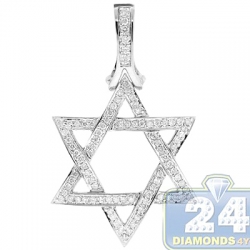 Mens Diamond Star of David Jewish Pendant 14K White Gold 1.20ct