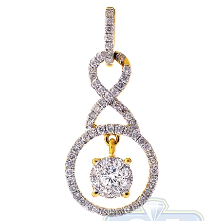 Womens Diamond Infinity Drop Pendant 14K Yellow Gold 0.77ct