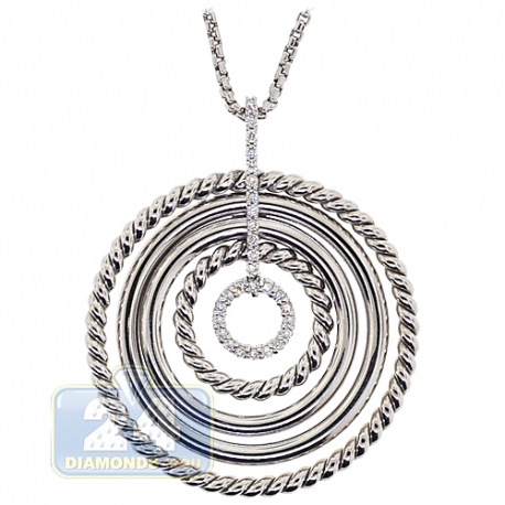 Womens Diamond Layered Circles Pendant Necklace 14K White Gold
