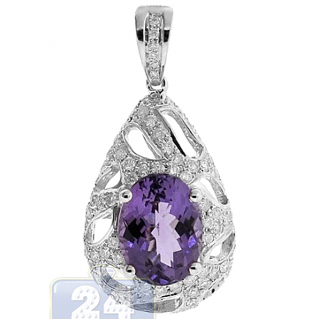 Womens Purple Amethyst Diamond Teardrop Pendant 14K White Gold