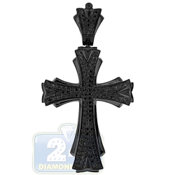 Mens Black Diamond Pave Religious Cross Pendant 14K Gold 0.62ct