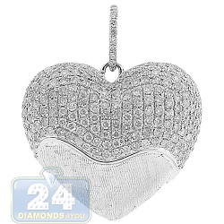 14K White Gold 1.10 ct Diamond Puff Heart Womens Pendant